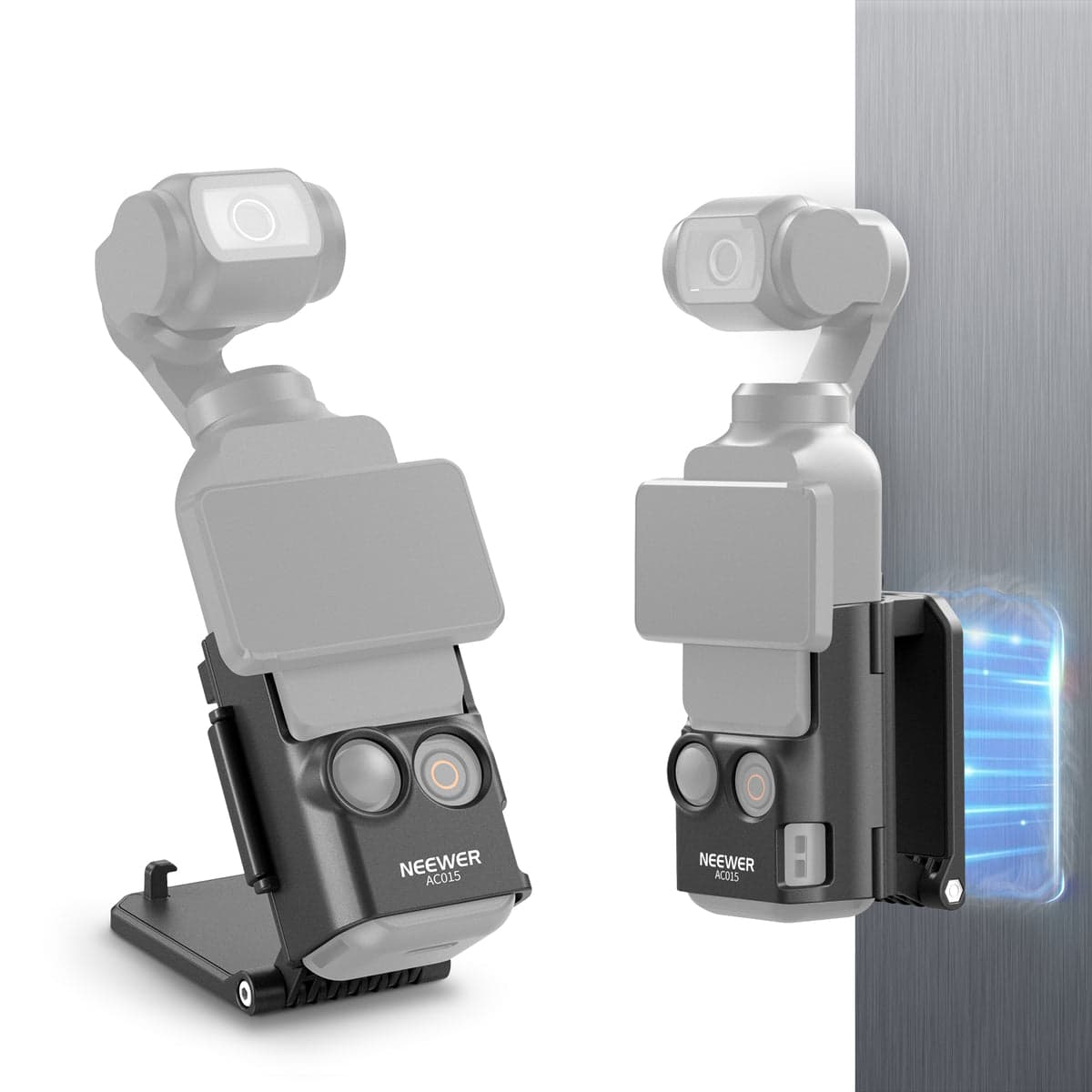 Osmo camera shown with compatible NEEWER magnetic mounting accessory
