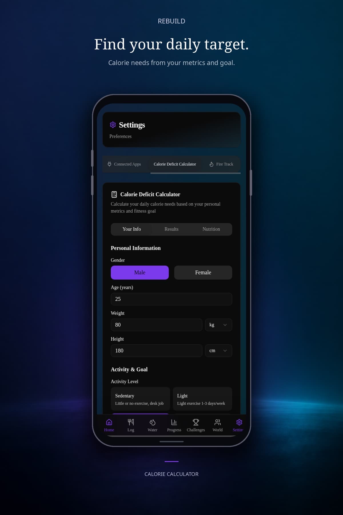 Rebuild development view for Calorie calculator